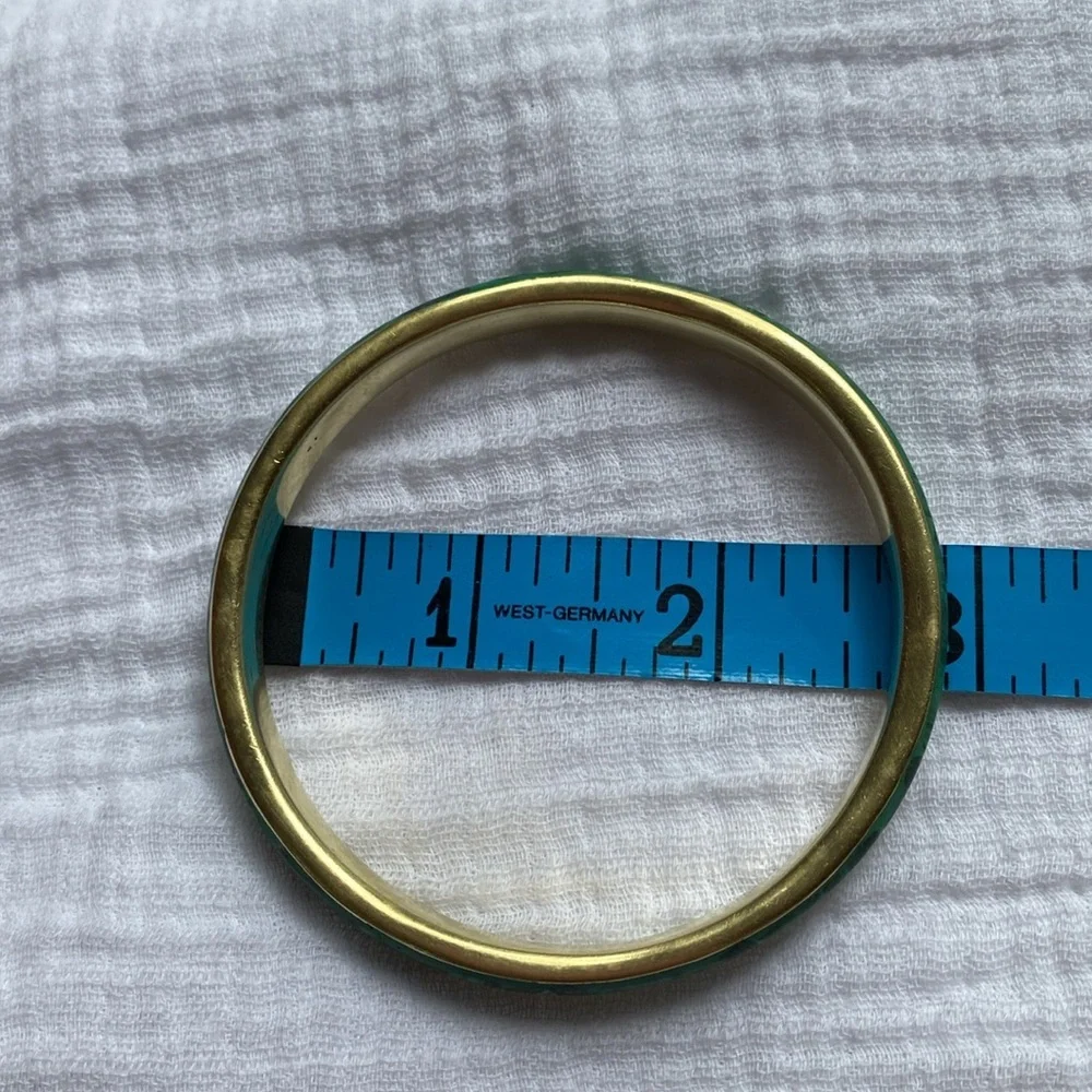 Malachite Brass Bangle Green Vintage Gold‎ Bracelet - Picture 14 of 17